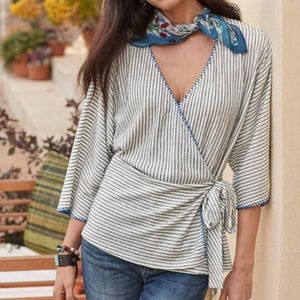 Sundance Freya Linen Blend Wrap Top Stripes Size Medium